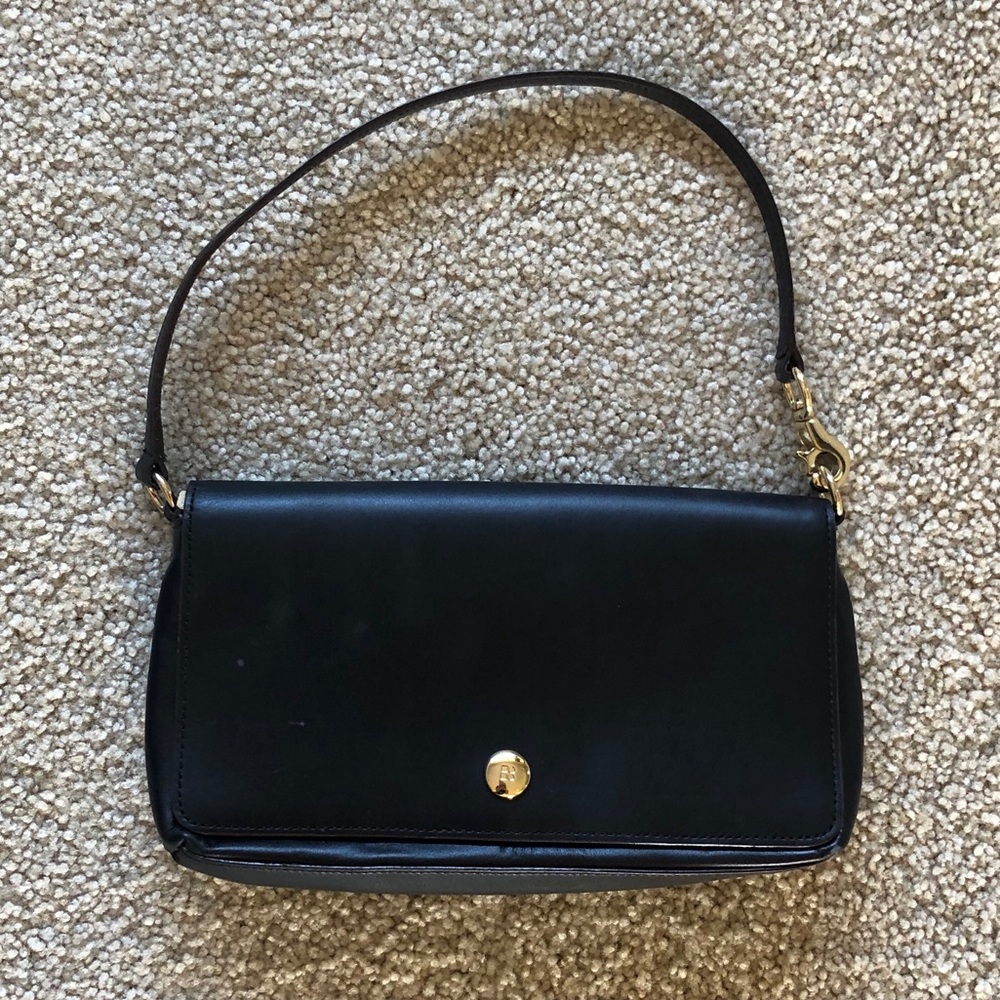 Vintage Kate Spade Black Leather Minimalist Shoulder Bag Clutch - Picture 1 of 6